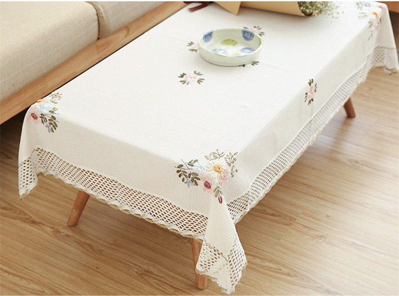 Europe Flowers Tablecloth White Hollow Lace Cotton Linen Dustproof Table cloth Wedding Banquet TV Cabinet Cover Cloth