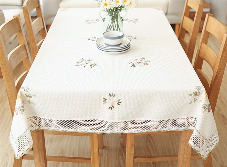 Europe Flowers Tablecloth White Hollow Lace Cotton Linen Dustproof Table cloth Wedding Banquet TV Cabinet Cover Cloth