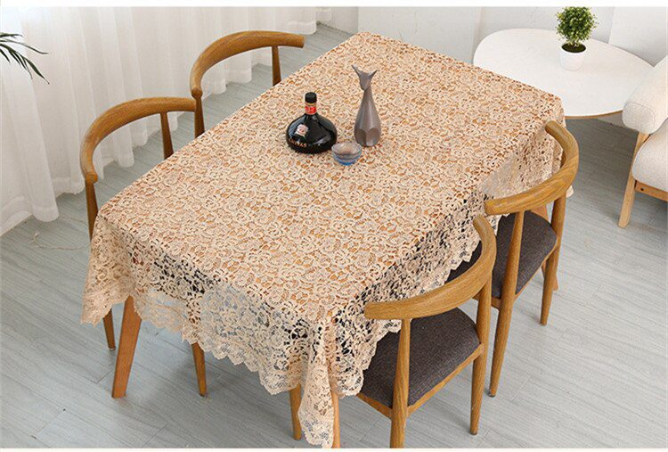 Proud Rose Light Coffee Embroidered Table Cloth European Lace Tea Table Cloth Home Decor Rectangular Tablecloths Table Cover