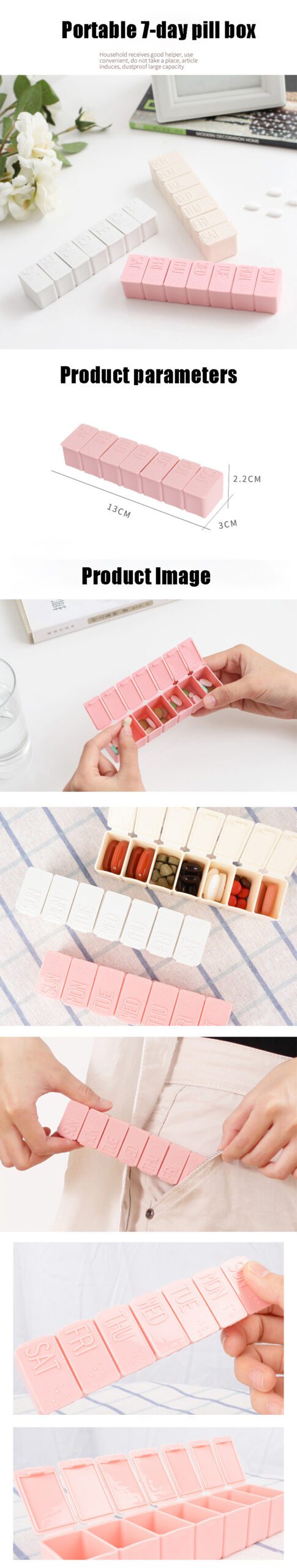 Weekly Pill Box Travel Medicine Storage Pill Case Organizer Drug Container Tablet Dispenser Plastic Independent Lattice