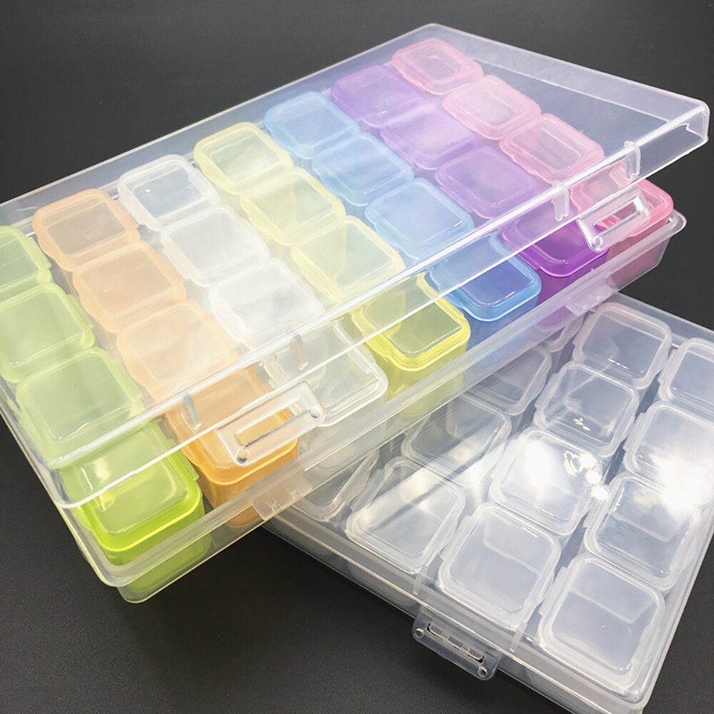 28/56/224 Slot Transparent Plastic Storage Box Diamond Painting Accessories Tool Nail Art Rhinestone Bead Storage Box