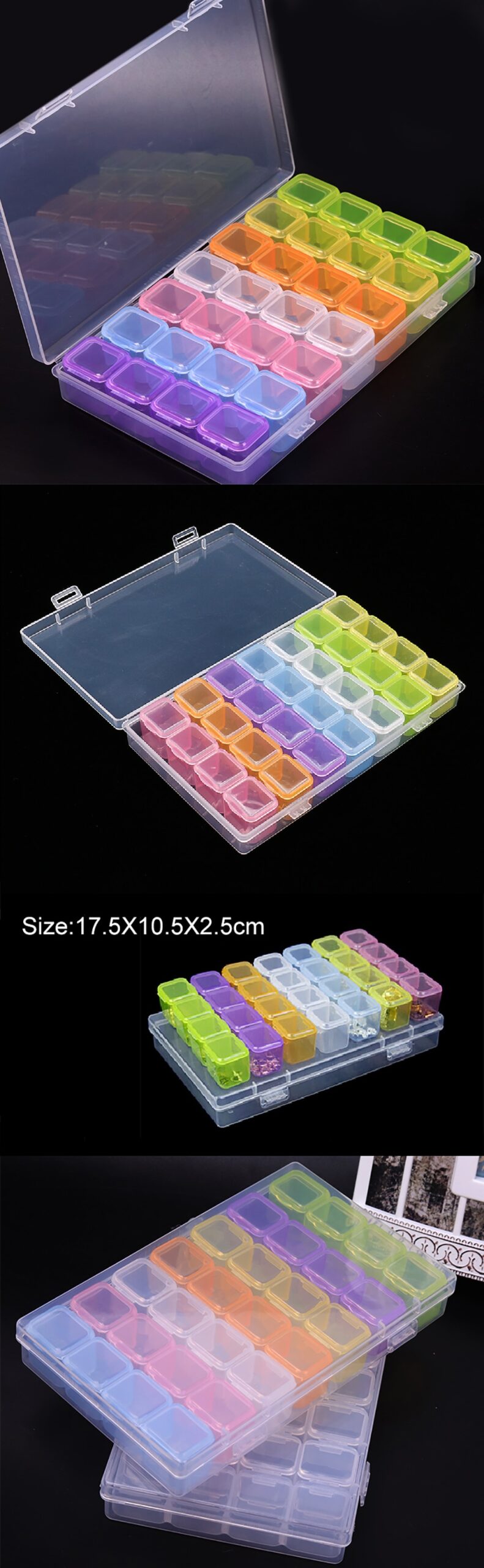 28/56/224 Slot Transparent Plastic Storage Box Diamond Painting Accessories Tool Nail Art Rhinestone Bead Storage Box