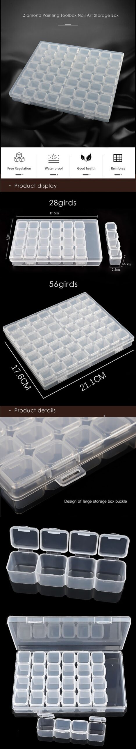 28/56/224 Slot Transparent Plastic Storage Box Diamond Painting Accessories Tool Nail Art Rhinestone Bead Storage Box