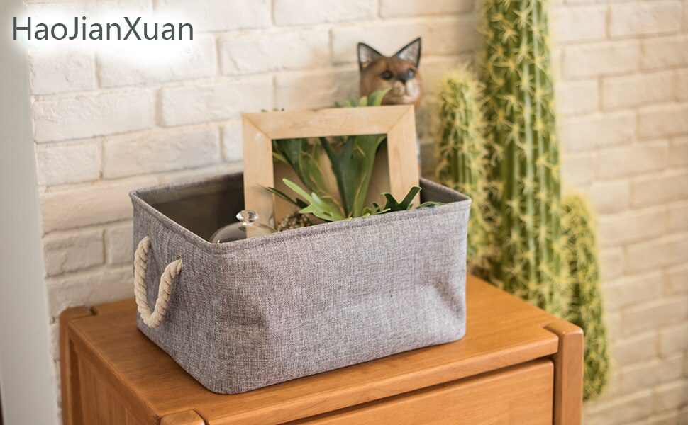 New Large Folding Linen Fabric Storage Basket Kids Toys Storage Box Clothes Storage Bag Organizer Holder with Handle