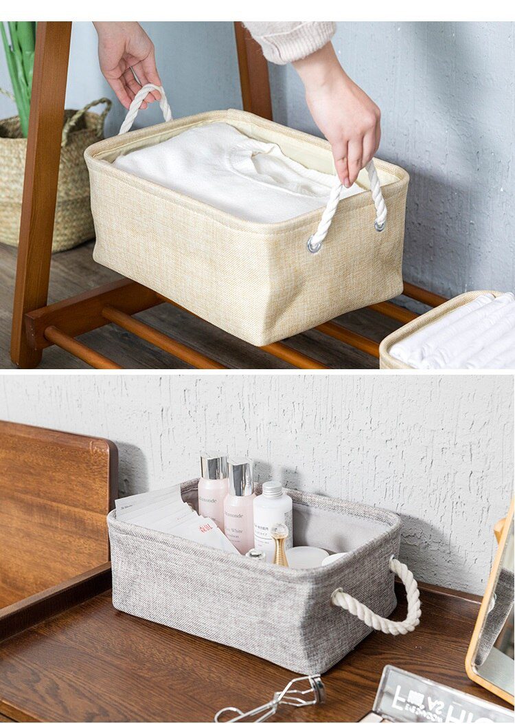 New Large Folding Linen Fabric Storage Basket Kids Toys Storage Box Clothes Storage Bag Organizer Holder with Handle