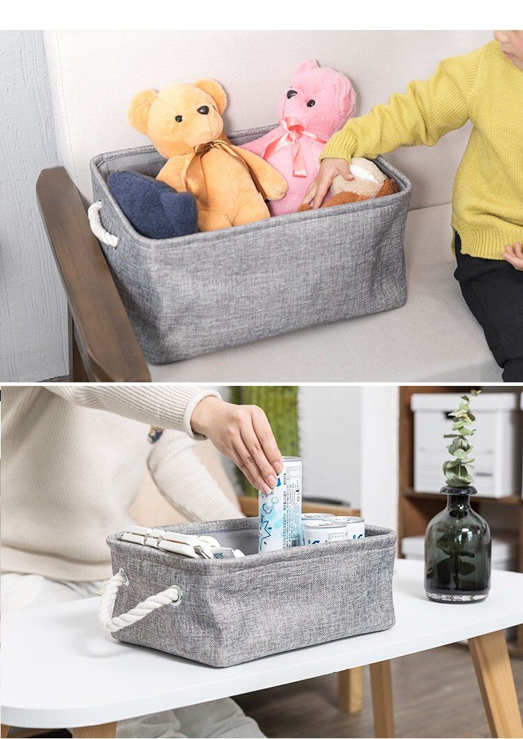 New Large Folding Linen Fabric Storage Basket Kids Toys Storage Box Clothes Storage Bag Organizer Holder with Handle