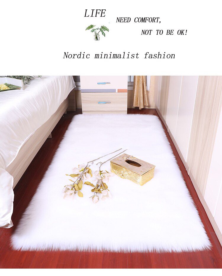 Bedroom Carpet Soft Fluffy Sheepskin Fur Area Rugs Nordic Red Center Living Room Carpet Bedroom Floor White Faux Fur Bedside Rug
