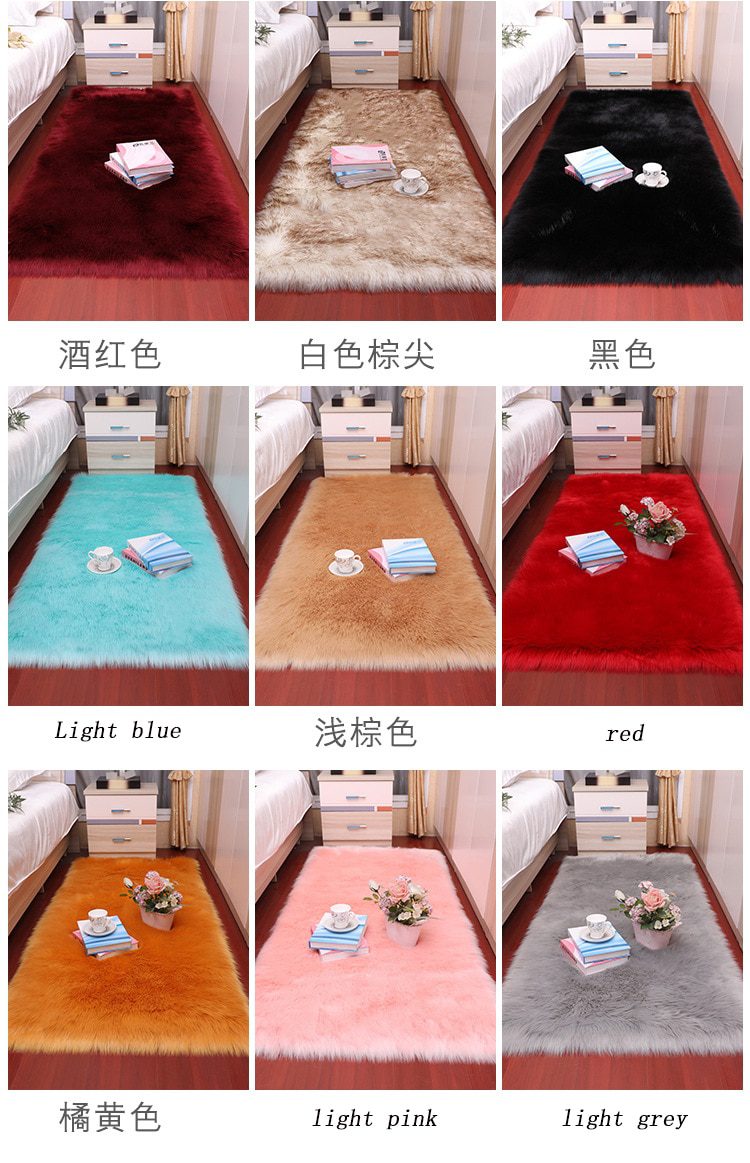Bedroom Carpet Soft Fluffy Sheepskin Fur Area Rugs Nordic Red Center Living Room Carpet Bedroom Floor White Faux Fur Bedside Rug