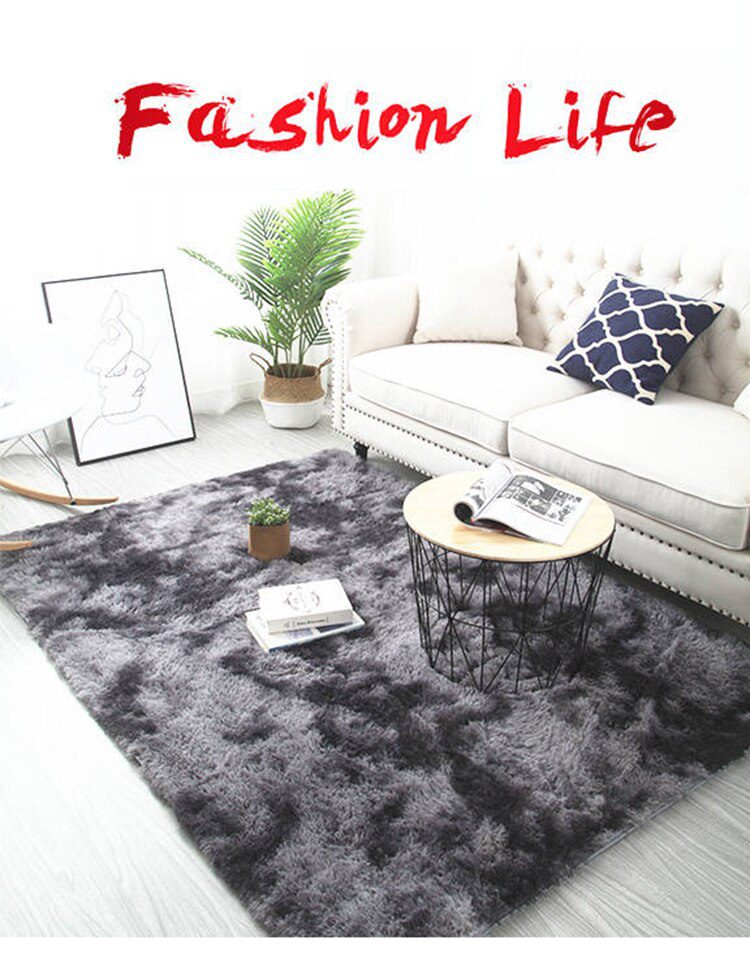 Grey Carpet Tie Dyeing Plush Soft Carpets For Living Room Bedroom Anti-slip Floor Mats Bedroom Water Absorption Carpet Rugs