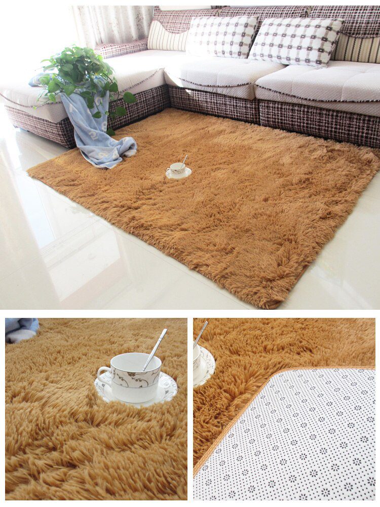 Thickened washed silk hair non-slip carpet living room coffee table blanket Bedroom bedside mat yoga rugs solid color plush rug