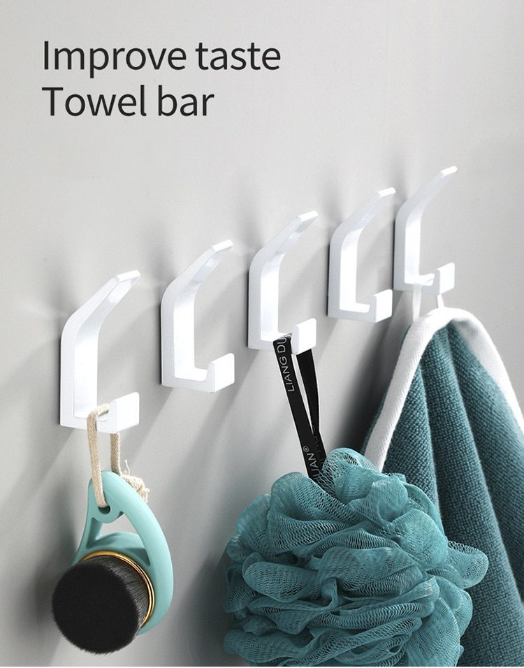 5PCS Double Hook Black White Towel Hook For Bathroom Clothes Hook Bedroom Robe Hook Coat Hook For Livingroom Kitchen Accessories