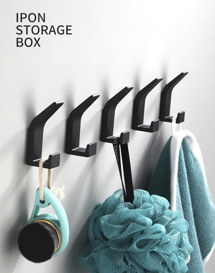 5PCS Double Hook Black White Towel Hook For Bathroom Clothes Hook Bedroom Robe Hook Coat Hook For Livingroom Kitchen Accessories