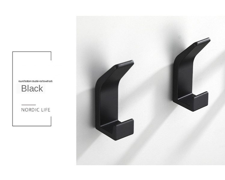 5PCS Double Hook Black White Towel Hook For Bathroom Clothes Hook Bedroom Robe Hook Coat Hook For Livingroom Kitchen Accessories