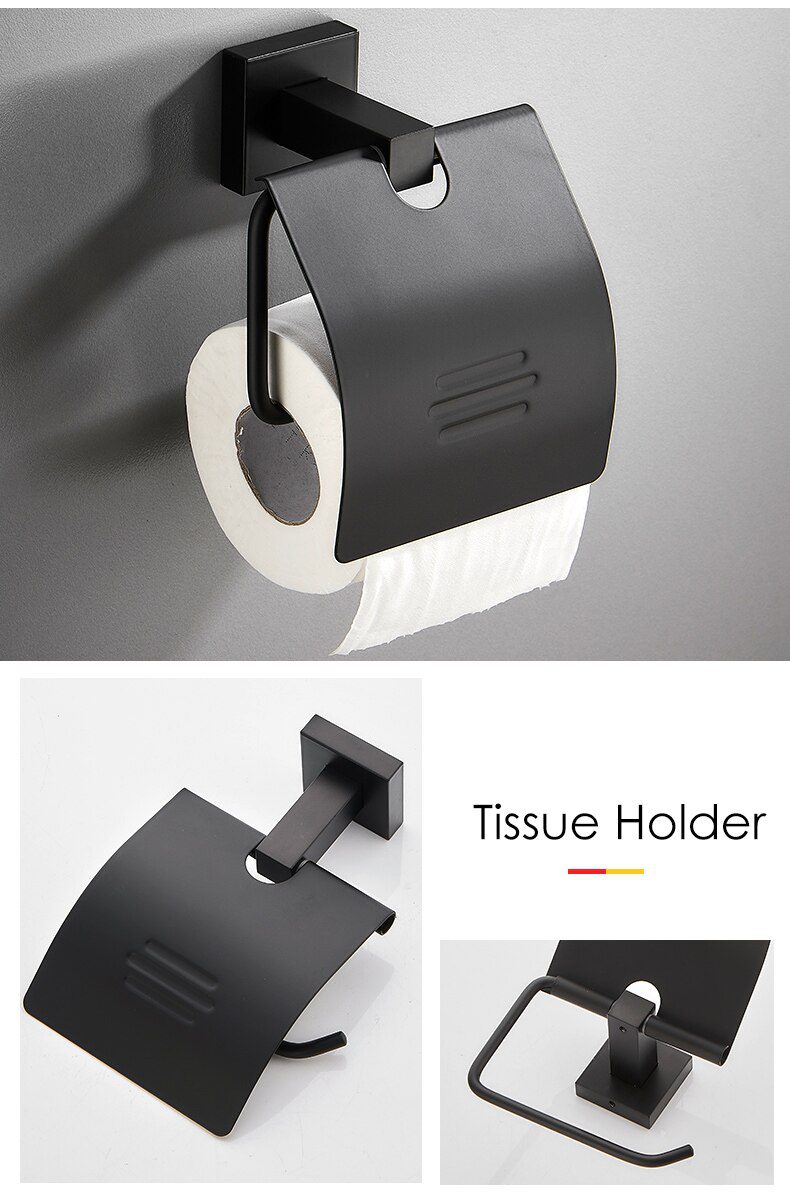 55CM Matte Black Double Towel Bars Bathroom Towel Hanger Space Aluminum Bathroom Accessories Towel Rack Towel Ring Toilet Brush