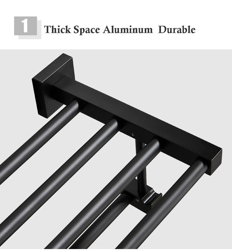 55CM Matte Black Double Towel Bars Bathroom Towel Hanger Space Aluminum Bathroom Accessories Towel Rack Towel Ring Toilet Brush