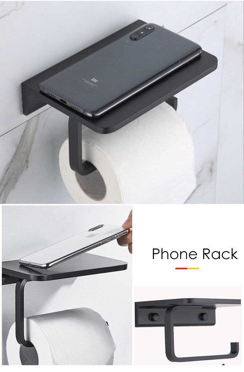 55CM Matte Black Double Towel Bars Bathroom Towel Hanger Space Aluminum Bathroom Accessories Towel Rack Towel Ring Toilet Brush