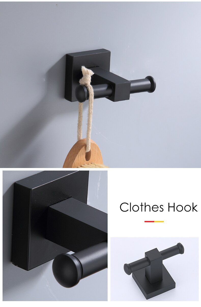 55CM Matte Black Double Towel Bars Bathroom Towel Hanger Space Aluminum Bathroom Accessories Towel Rack Towel Ring Toilet Brush