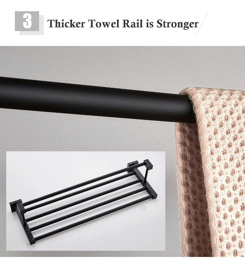 55CM Matte Black Double Towel Bars Bathroom Towel Hanger Space Aluminum Bathroom Accessories Towel Rack Towel Ring Toilet Brush