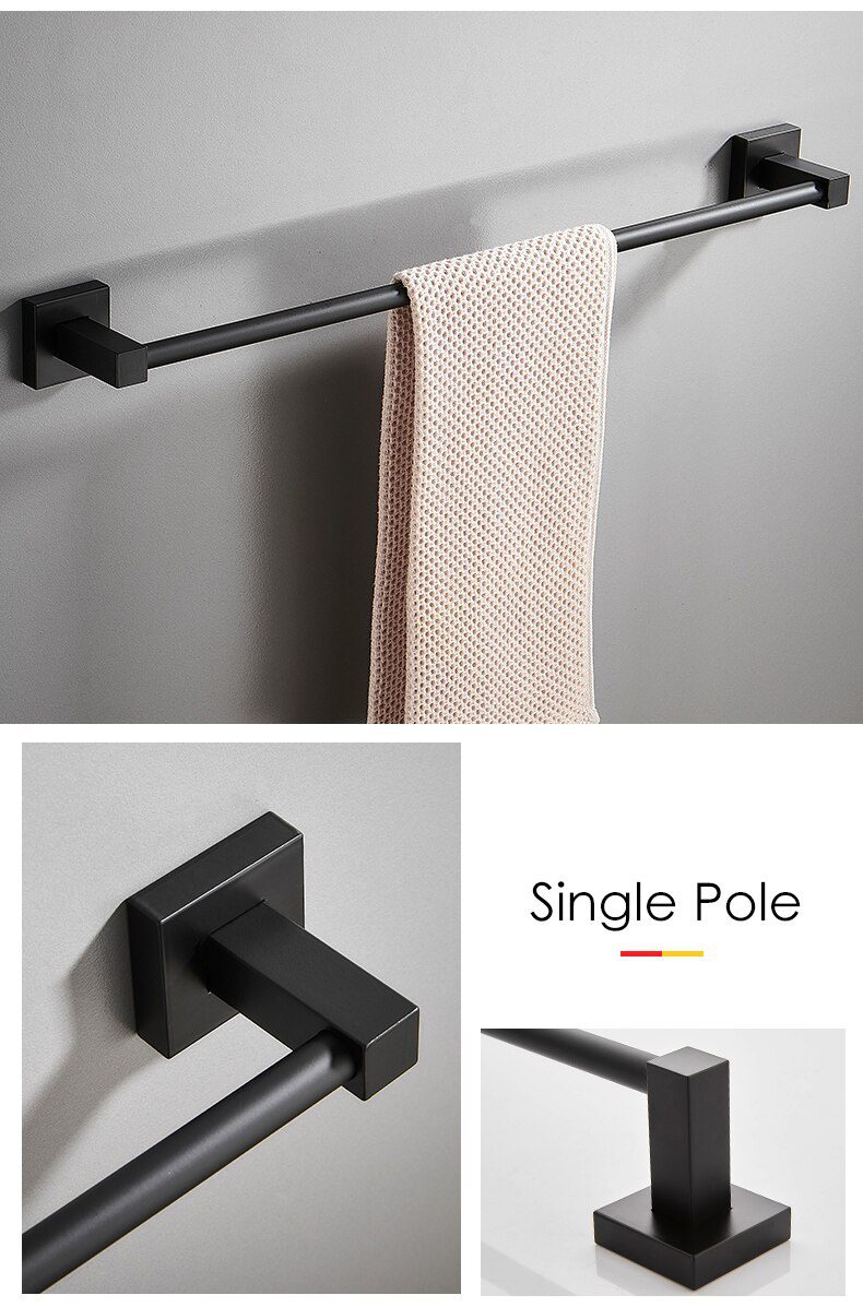 55CM Matte Black Double Towel Bars Bathroom Towel Hanger Space Aluminum Bathroom Accessories Towel Rack Towel Ring Toilet Brush