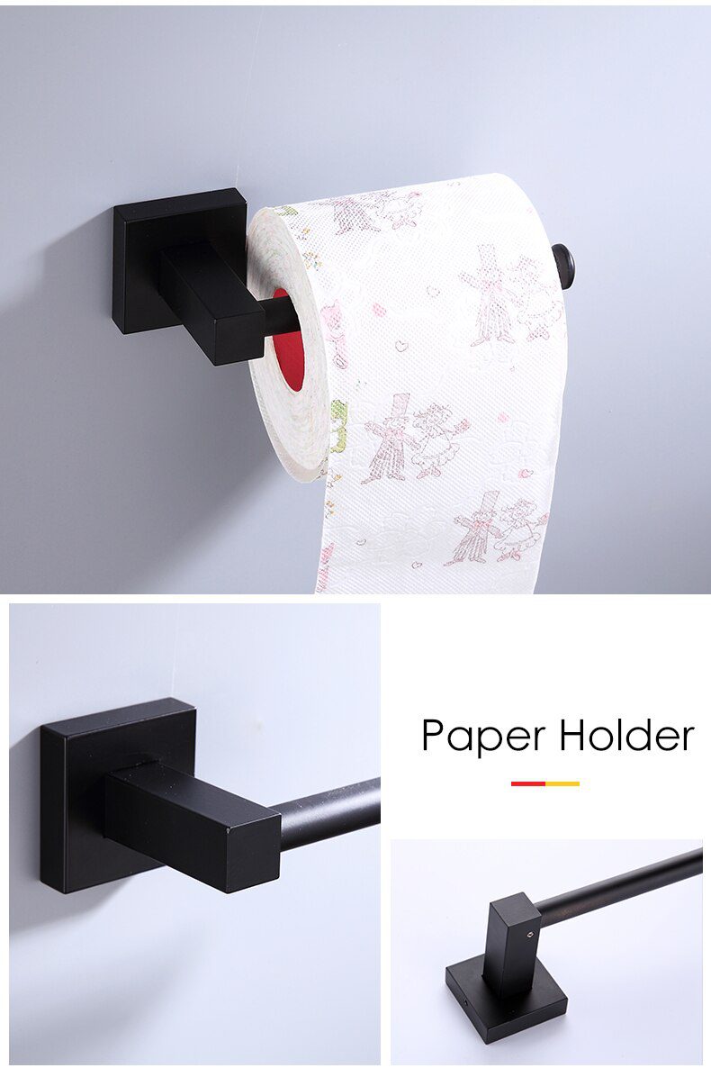 55CM Matte Black Double Towel Bars Bathroom Towel Hanger Space Aluminum Bathroom Accessories Towel Rack Towel Ring Toilet Brush