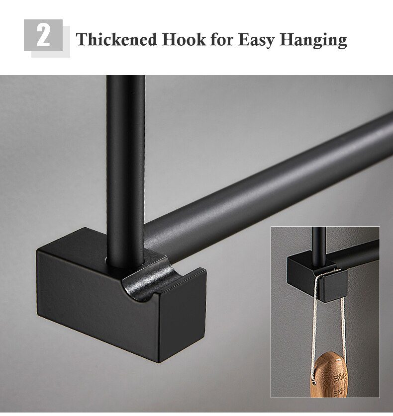 55CM Matte Black Double Towel Bars Bathroom Towel Hanger Space Aluminum Bathroom Accessories Towel Rack Towel Ring Toilet Brush