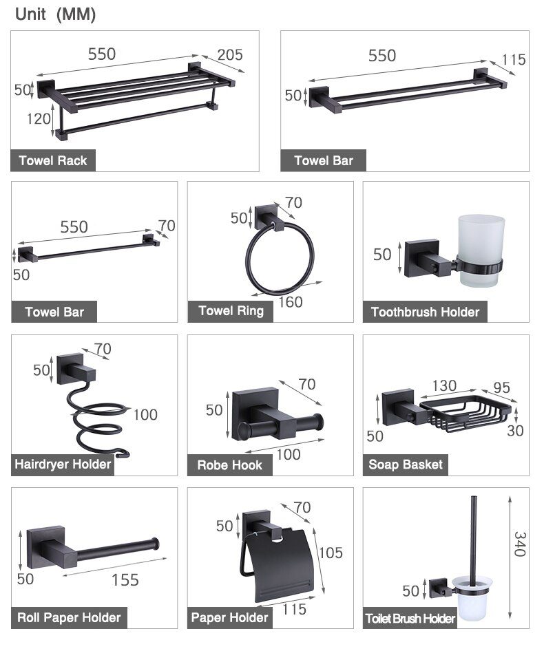 55CM Matte Black Double Towel Bars Bathroom Towel Hanger Space Aluminum Bathroom Accessories Towel Rack Towel Ring Toilet Brush