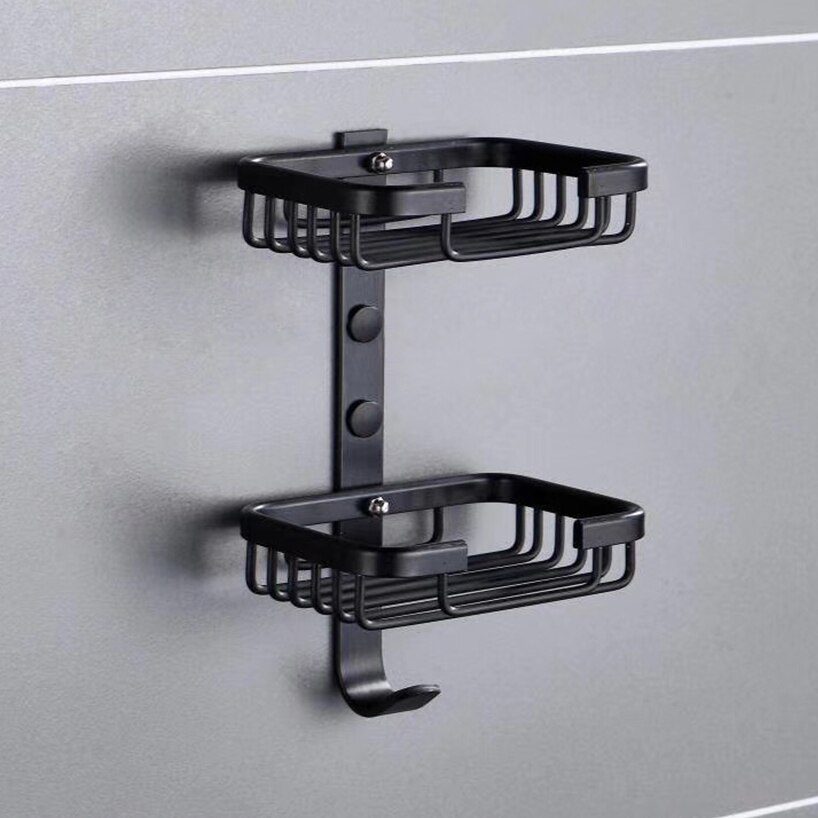 55CM Matte Black Double Towel Bars Bathroom Towel Hanger Space Aluminum Bathroom Accessories Towel Rack Towel Ring Toilet Brush