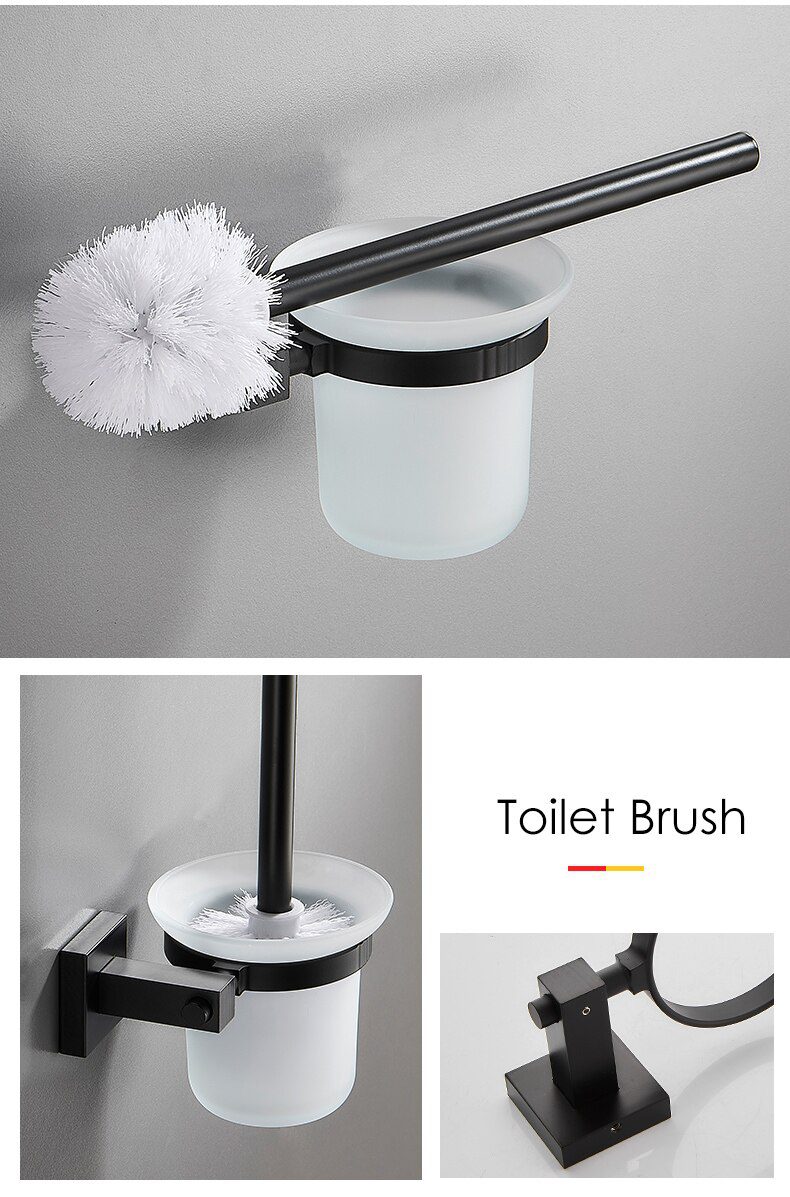 55CM Matte Black Double Towel Bars Bathroom Towel Hanger Space Aluminum Bathroom Accessories Towel Rack Towel Ring Toilet Brush