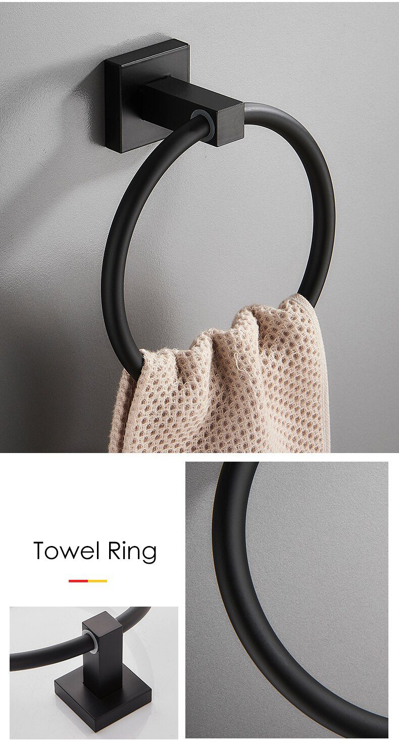 55CM Matte Black Double Towel Bars Bathroom Towel Hanger Space Aluminum Bathroom Accessories Towel Rack Towel Ring Toilet Brush