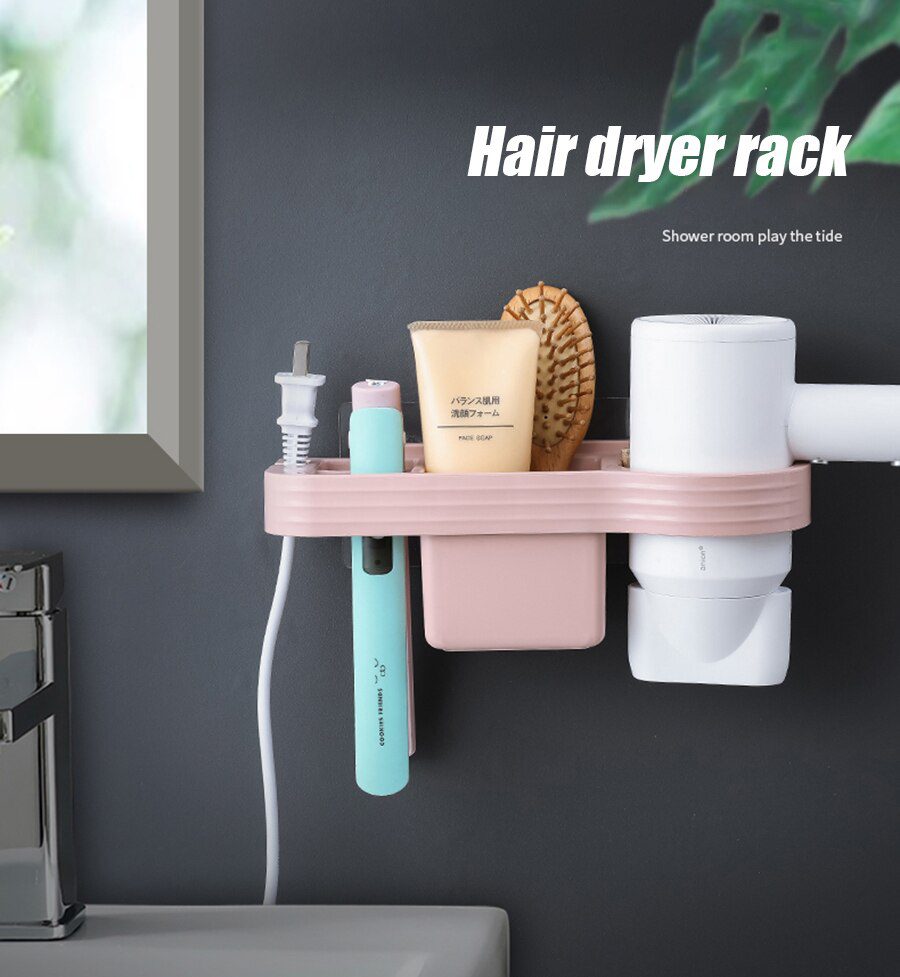 Hands Free Hair Dryer Holder Storage Box Curling Iron Shelf For Bathroom Organizer Storage Rack Bathroom Accessories Set Home