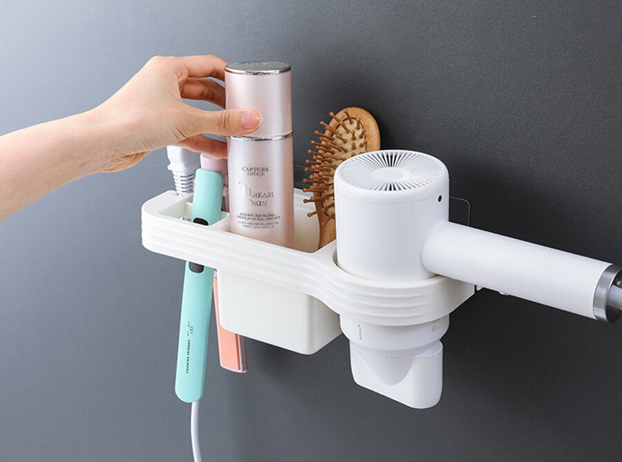 Hands Free Hair Dryer Holder Storage Box Curling Iron Shelf For Bathroom Organizer Storage Rack Bathroom Accessories Set Home