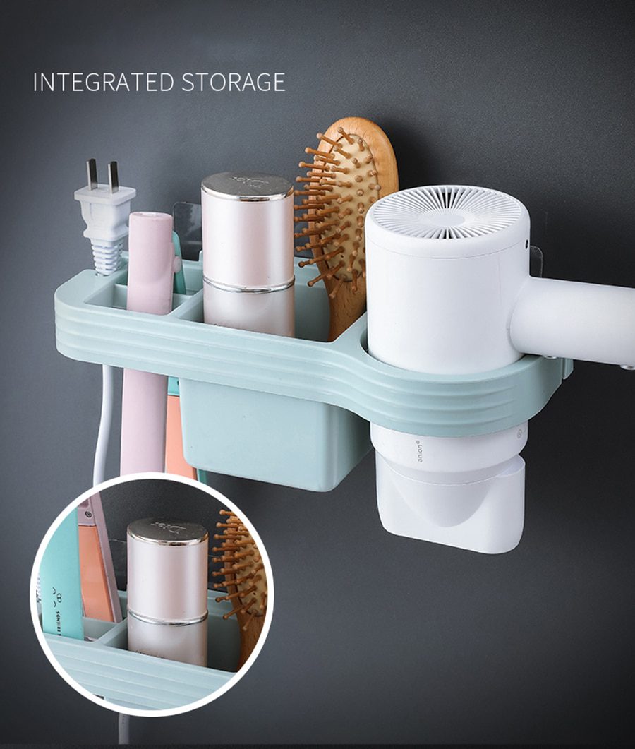 Hands Free Hair Dryer Holder Storage Box Curling Iron Shelf For Bathroom Organizer Storage Rack Bathroom Accessories Set Home