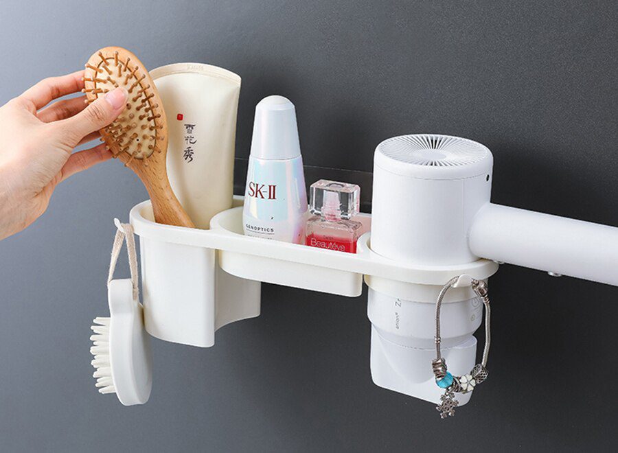 Hands Free Hair Dryer Holder Storage Box Curling Iron Shelf For Bathroom Organizer Storage Rack Bathroom Accessories Set Home