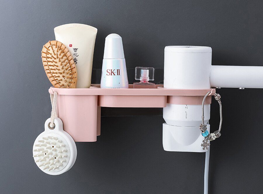 Hands Free Hair Dryer Holder Storage Box Curling Iron Shelf For Bathroom Organizer Storage Rack Bathroom Accessories Set Home