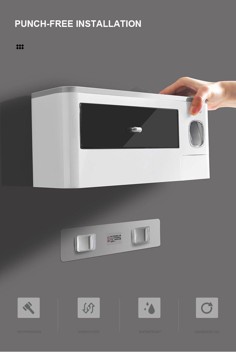 Bathroom Accessories Set Magnetic Adsorption Inverted Toothbrush Holder Automatic Toothpaste Dispenser Squeezer Storage Rack