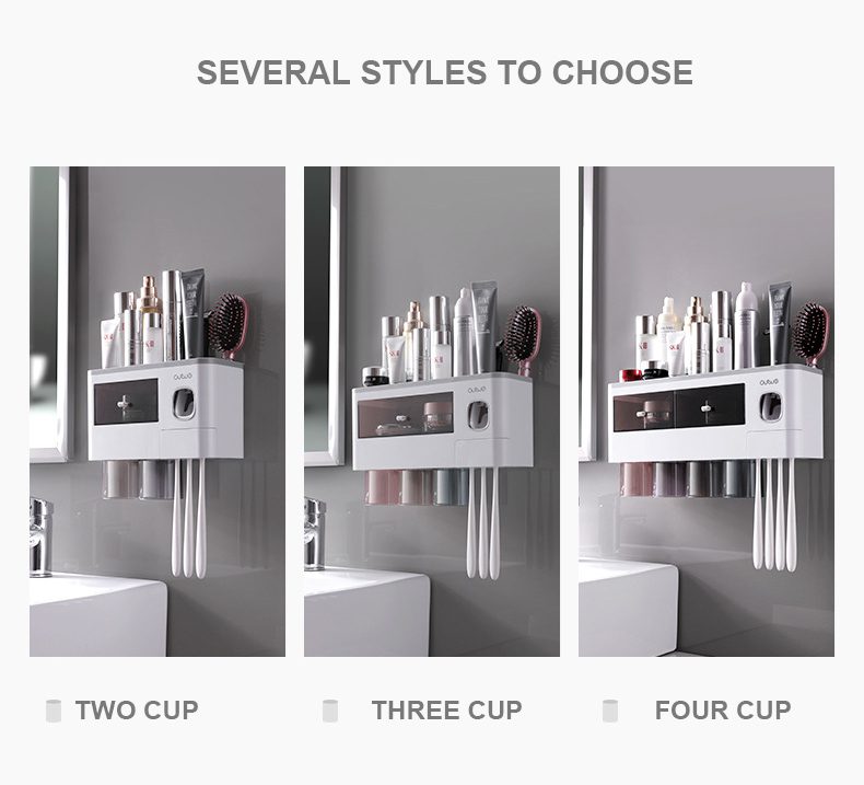 Bathroom Accessories Set Magnetic Adsorption Inverted Toothbrush Holder Automatic Toothpaste Dispenser Squeezer Storage Rack