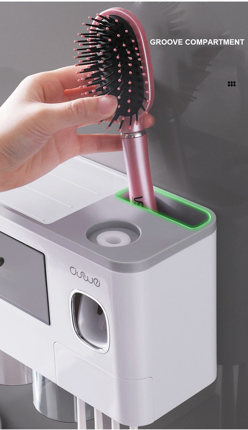 Bathroom Accessories Set Magnetic Adsorption Inverted Toothbrush Holder Automatic Toothpaste Dispenser Squeezer Storage Rack