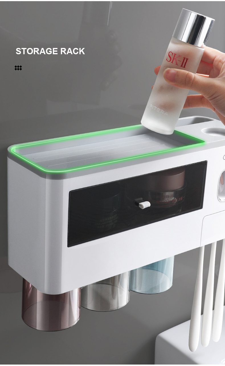 Bathroom Accessories Set Magnetic Adsorption Inverted Toothbrush Holder Automatic Toothpaste Dispenser Squeezer Storage Rack