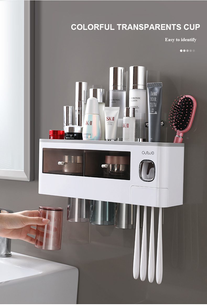 Bathroom Accessories Set Magnetic Adsorption Inverted Toothbrush Holder Automatic Toothpaste Dispenser Squeezer Storage Rack