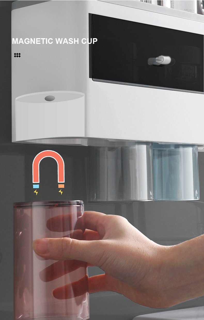 Bathroom Accessories Set Magnetic Adsorption Inverted Toothbrush Holder Automatic Toothpaste Dispenser Squeezer Storage Rack