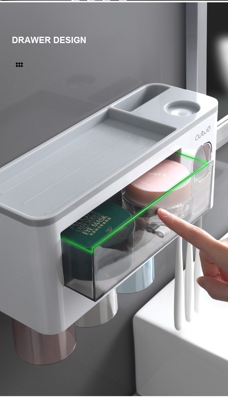 Bathroom Accessories Set Magnetic Adsorption Inverted Toothbrush Holder Automatic Toothpaste Dispenser Squeezer Storage Rack