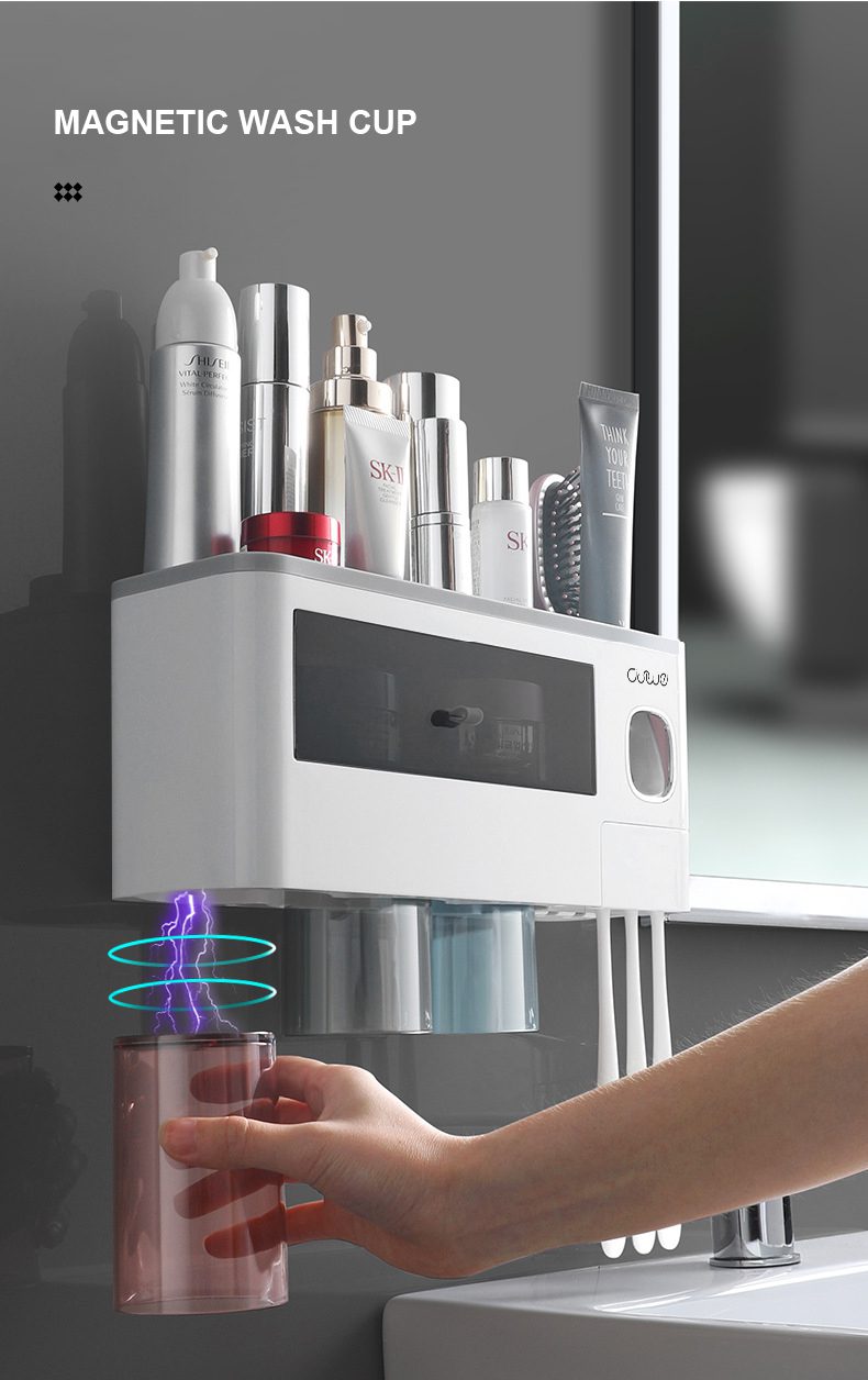 Bathroom Accessories Set Magnetic Adsorption Inverted Toothbrush Holder Automatic Toothpaste Dispenser Squeezer Storage Rack