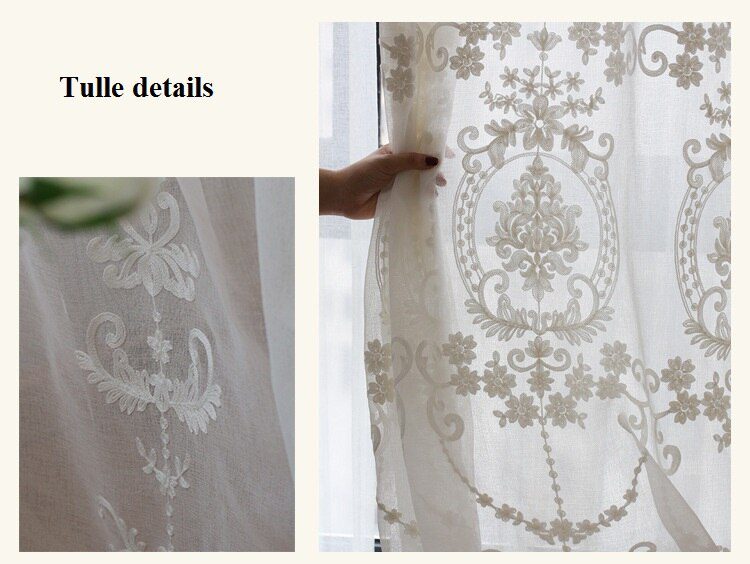 High-grade White Embroidery Flower Screens European Style Voile Tulle Sheer for Bedroom Living Room Windows Curtain Curtains