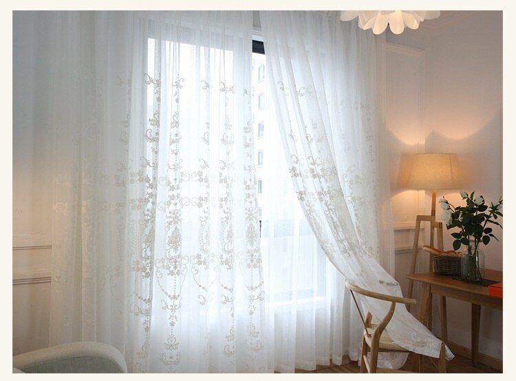 High-grade White Embroidery Flower Screens European Style Voile Tulle Sheer for Bedroom Living Room Windows Curtain Curtains