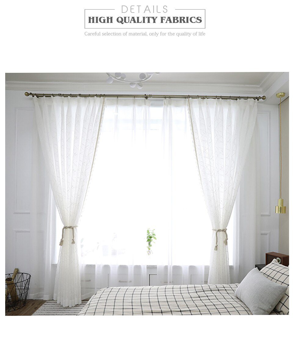 New Geometry White Embroidery Tulle Curtains for the Living Room modern Sheer Curtain for Bedroom Window Blind Voile Custom Size New Geometry White Embroidery Tulle Curtains for the Living Room modern Sheer Curtain for Bedroom Window Blind Voile Custom Size