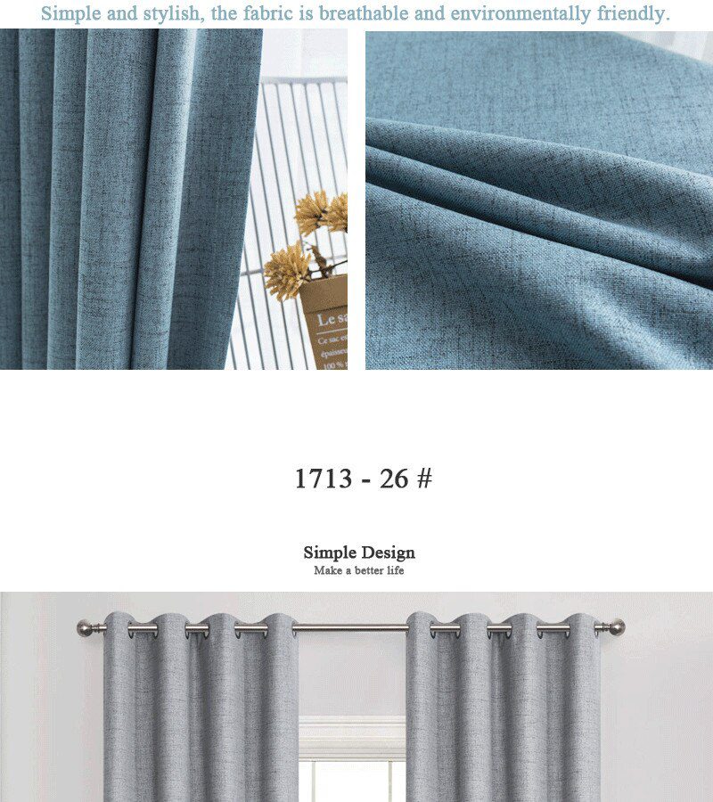 Linen 100% Blackout Curtains For Kitchen Bedroom Window Treatment Solid Water Proof Curtains for Living Room Custom Made