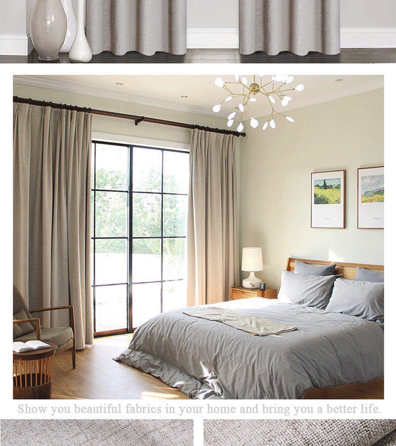 Linen 100% Blackout Curtains For Kitchen Bedroom Window Treatment Solid Water Proof Curtains for Living Room Custom Made
