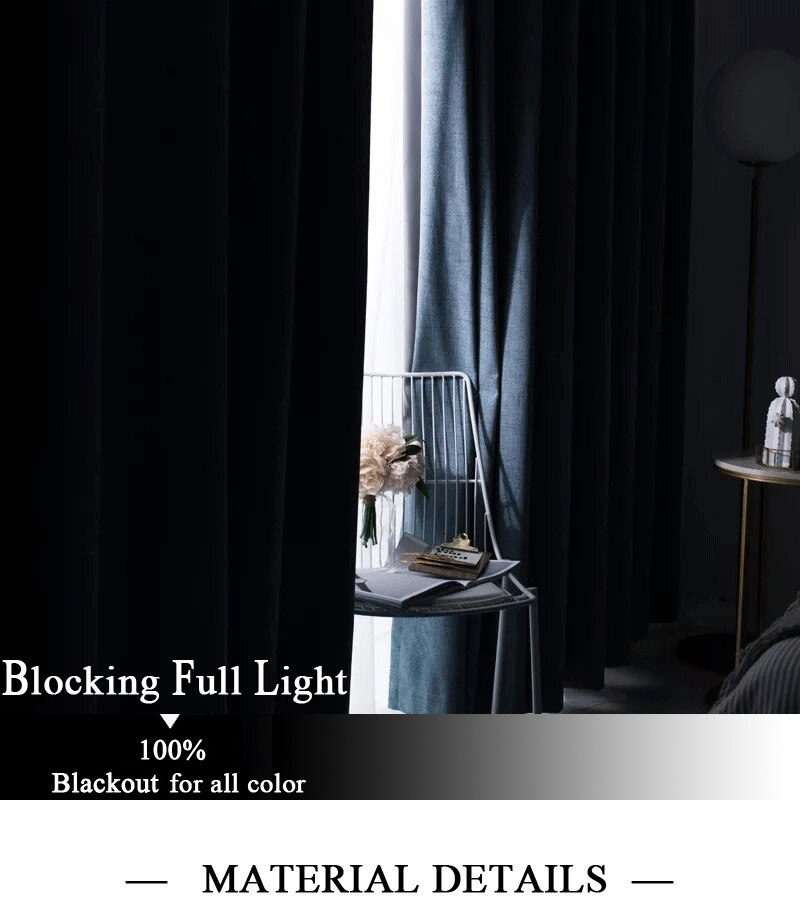 Linen 100% Blackout Curtains For Kitchen Bedroom Window Treatment Solid Water Proof Curtains for Living Room Custom Made