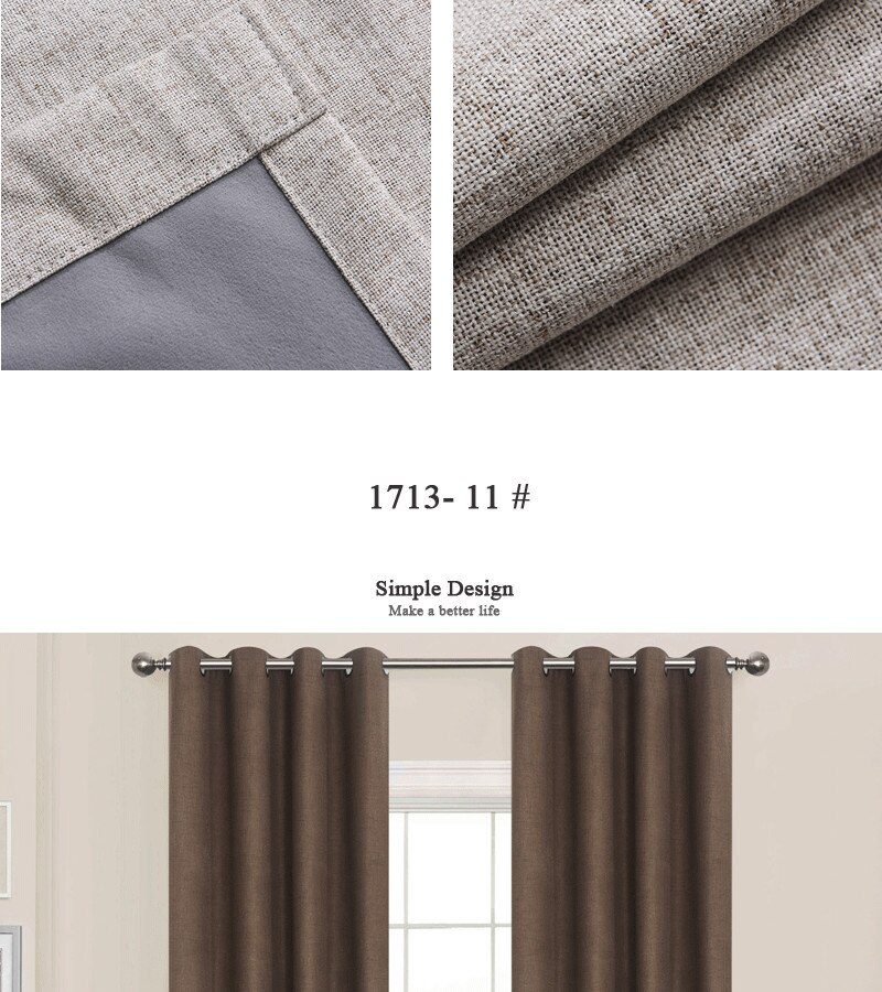 Linen 100% Blackout Curtains For Kitchen Bedroom Window Treatment Solid Water Proof Curtains for Living Room Custom Made