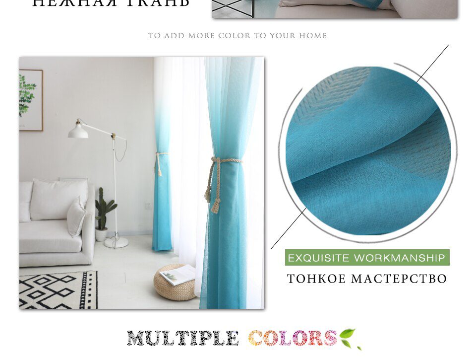 Modern gradient color window tulle curtains for living room bedroom organza voile curtains Hotel Decoration blue Sheer curtains Modern gradient color window tulle curtains for living room bedroom organza voile curtains Hotel Decoration blue Sheer curtains